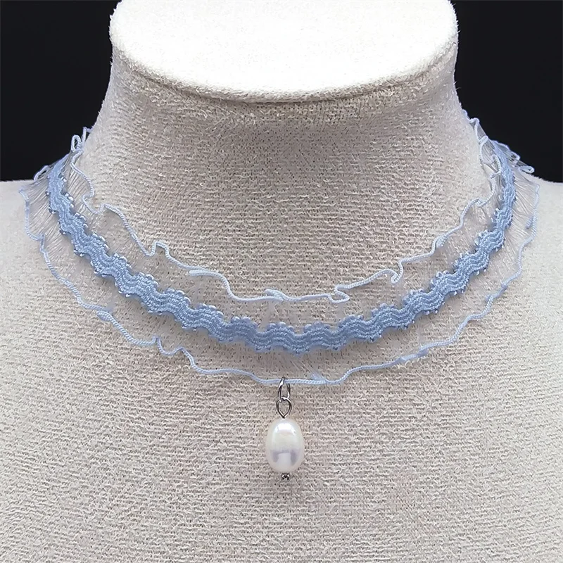Korean Sweet Pearl Elegant Blue Lace Choker Necklace For Women Stretch Strip Flower Clavicle Chain Wedding Jewelry Collar XH1042
Korean Sweet Pearl Elegant Blue Lace Choker Necklace For Women Stretch Strip Flower Clavicle Chain Wedding Jewelry Collar XH1042