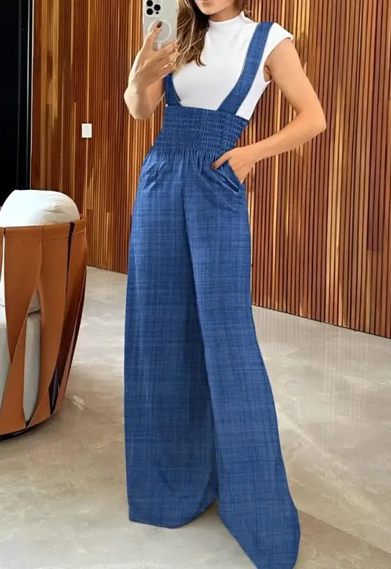 Women Jumpsuit 2023 Summer Fashion Shirred Wide Leg Casual Plain Sleeveless Pocket Design Bootcut Suspender Jumpsuit Streetwear
Women Jumpsuit 2023 Summer Fashion Shirred Wide Leg Casual Plain Sleeveless Pocket Design Bootcut Suspender Jumpsuit Streetwear