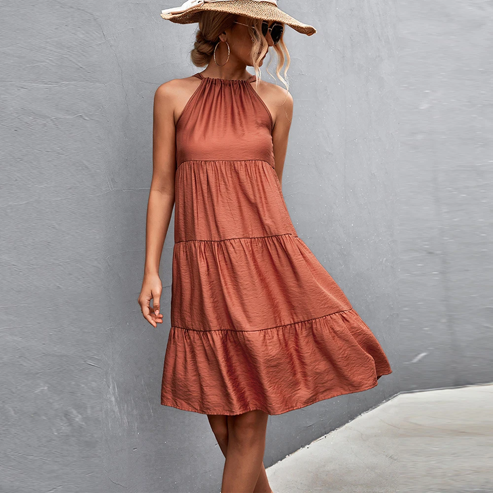 Women Summer Dress Elegant Sleeveless Halter Neck Lace Up Folds Splicing A-line Dress Solid Sexy Off Shoulder Mini Dresses Femme
Women Summer Dress Elegant Sleeveless Halter Neck Lace Up Folds Splicing A-line Dress Solid Sexy Off Shoulder Mini Dresses Femme