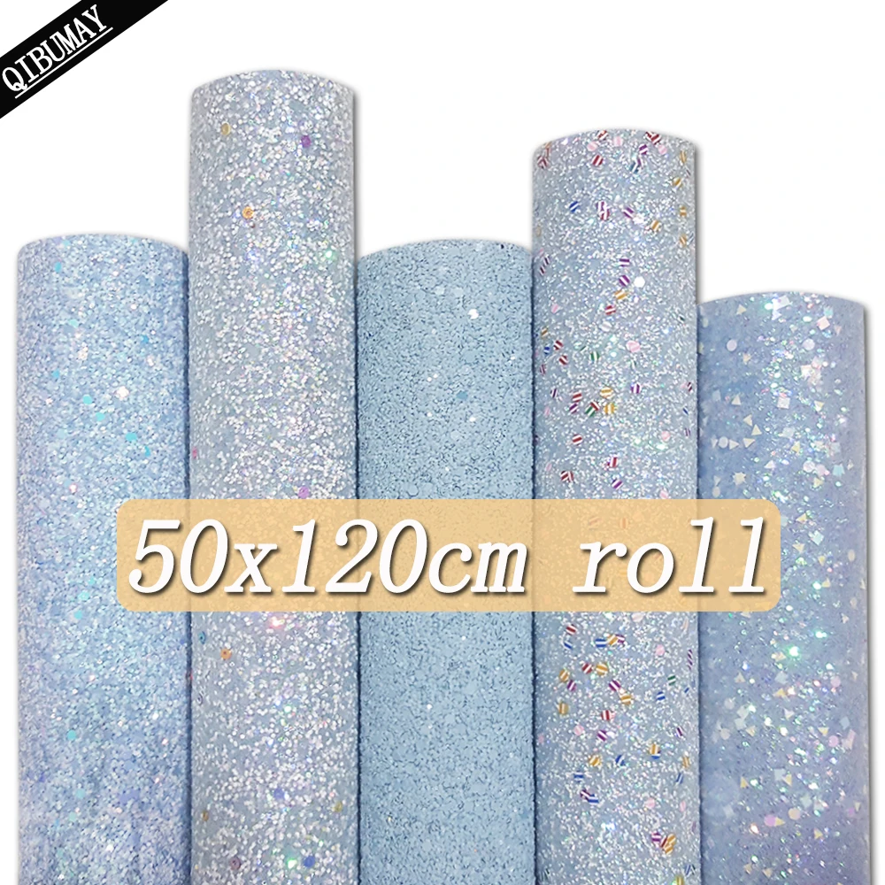 

QIBU 50x120cm Solid Color Faux Leather Roll Big Size Chunky Glitter Fabric By Yard Handmade Bag Material DIY Hairbow Accessories