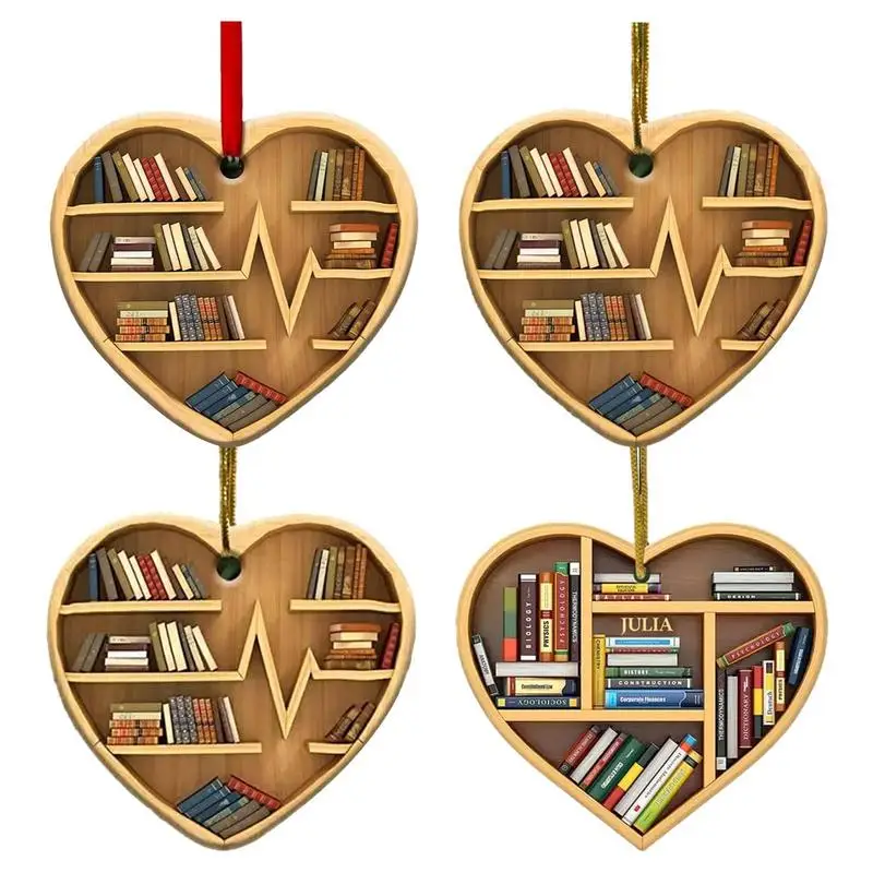 

Lovers Heart Ornament 2D Library Bookshelf Heart Ornament Hangable Christmas Tree Decorations Home Hanging Decoration Ornaments