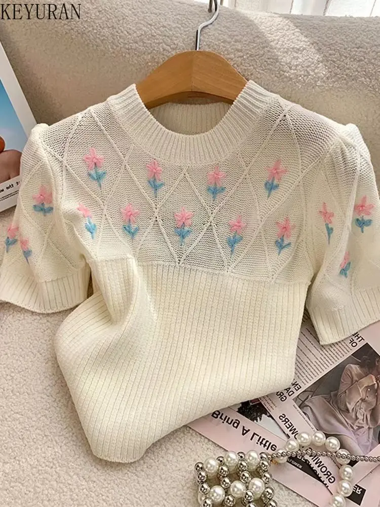 Sweet Flower Short-sleeved Sweater Women's Pullovers New 2023 Spring Summer Round Neck Slim Knitted Crop Top Jumpers Pull Femme
Sweet Flower Short-sleeved Sweater Women's Pullovers New 2023 Spring Summer Round Neck Slim Knitted Crop Top Jumpers Pull Femme