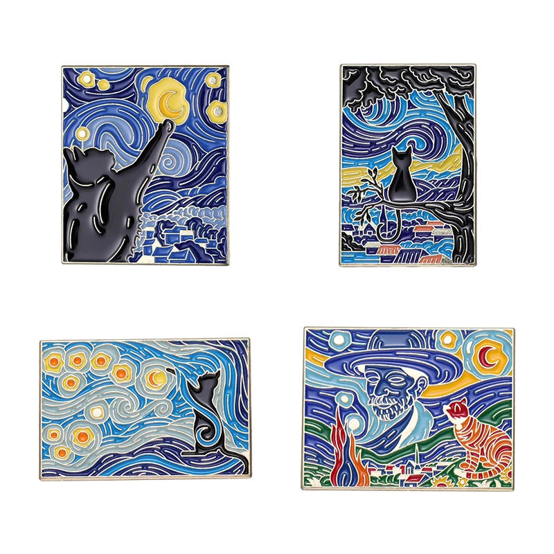 

Vintage Van Gogh Painting Style Cat Enamel Pins Lapel Pins for Backpack Badges Brooches for Clothing Jewelry Accessories