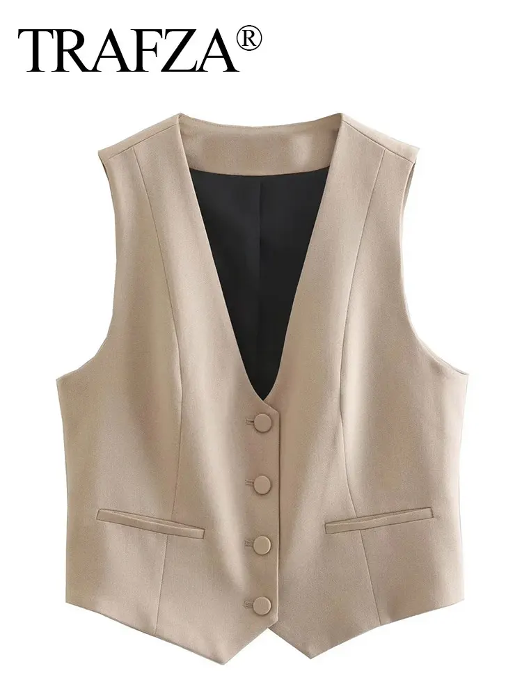 TRAF ZA Women Casual Solid Single Breasted V Neck Sleeveless Vest Top Vintage Short Waistcoats Fashion Female Outerwear Vest
TRAF ZA Women Casual Solid Single Breasted V Neck Sleeveless Vest Top Vintage Short Waistcoats Fashion Female Outerwear Vest