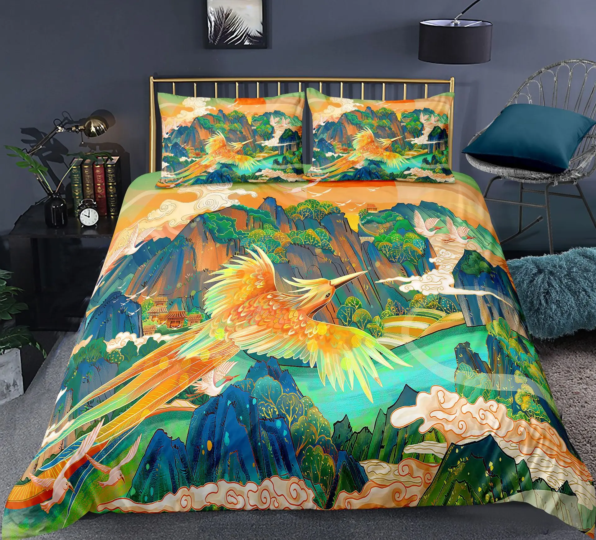 Chinoiserie Animal Duvet Cover, Colorful Phoenix Mountain River Landscape Bedding, Asian Culture Themed Duvet Cover
Chinoiserie Animal Duvet Cover, Colorful Phoenix Mountain River Landscape Bedding, Asian Culture Themed Duvet Cover