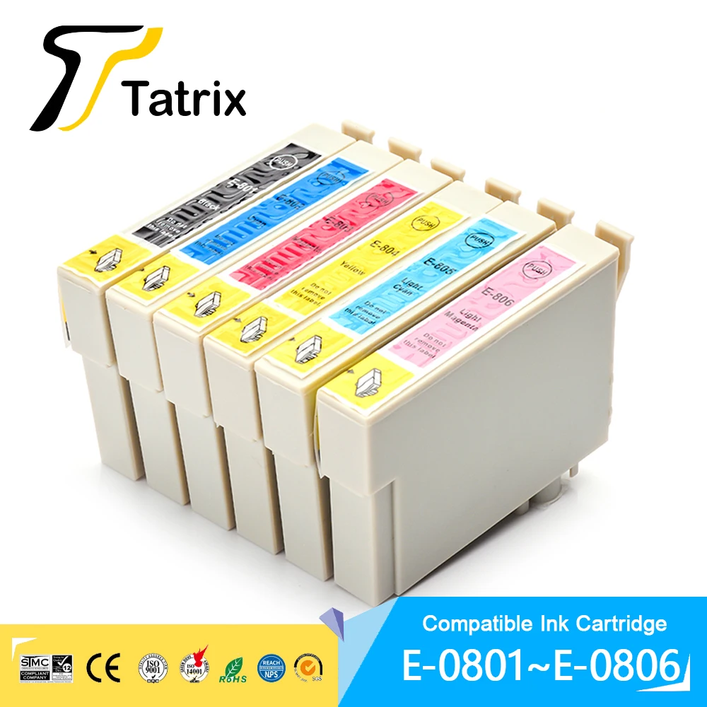 Tatrix 6PK For T0801 T0802 T0803 T0804 T0805 T0806 Ink Cartridge Compatible For Epson Stylus Photo P50 T59 R265 270 285 290 360
Tatrix 6PK For T0801 T0802 T0803 T0804 T0805 T0806 Ink Cartridge Compatible For Epson Stylus Photo P50 T59 R265 270 285 290 360