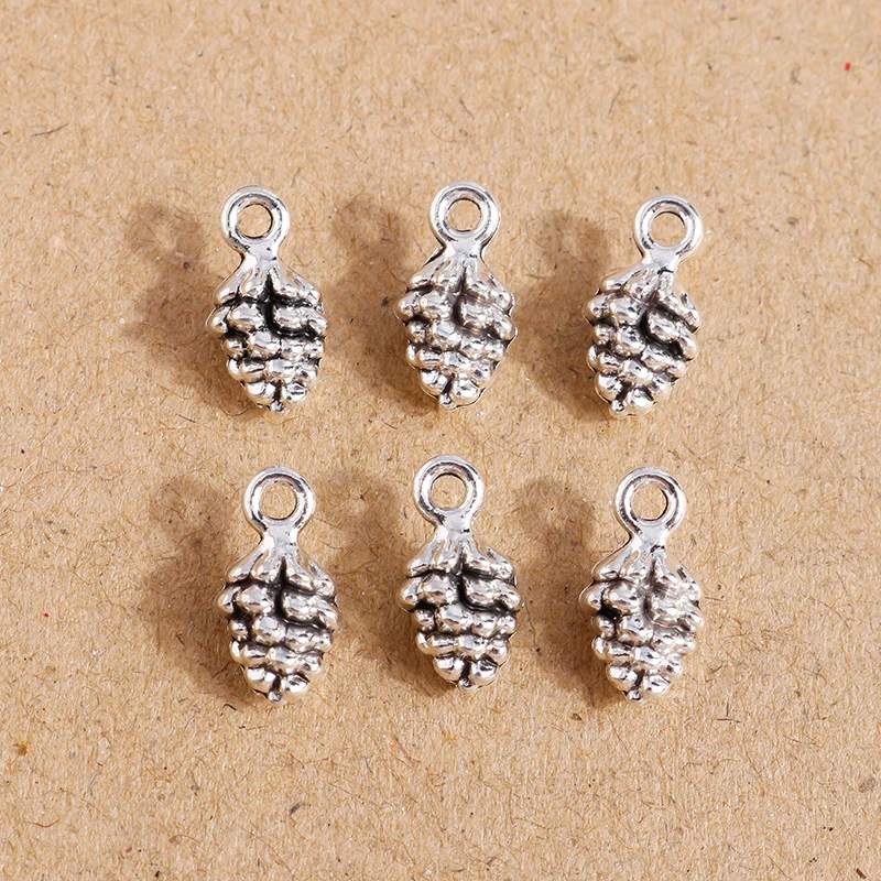 

30pcs 13x7mm Retro Silver Color Pine Cone Charms for Jewelry Making Cute Drop Earrings Pendants Necklaces DIY Crafts Accessories