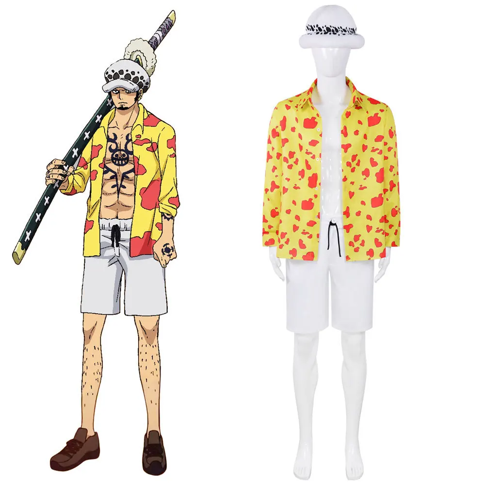 Костюм для косплея аниме One Peice Trafalgar Law, желтая рубашка, белые короткие брюки, шапка Hallowwen, костюм для взрослых мужчин
Костюм для косплея аниме One Peice Trafalgar Law, желтая рубашка, белые короткие брюки, шапка Hallowwen, костюм для взрослых мужчин