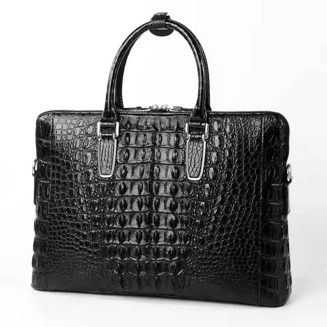 100% Genuine/Real Crocodile Skin Leather Men Business Bag Briefcase Laptop alligator skin black color promotion prices |