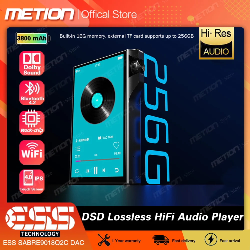 

Professional HiFi MP3 Player Bluetooth Hi-Res Digital Audio Player 4.0" IPS Touch Screen DSD Lossless Decoding DAP