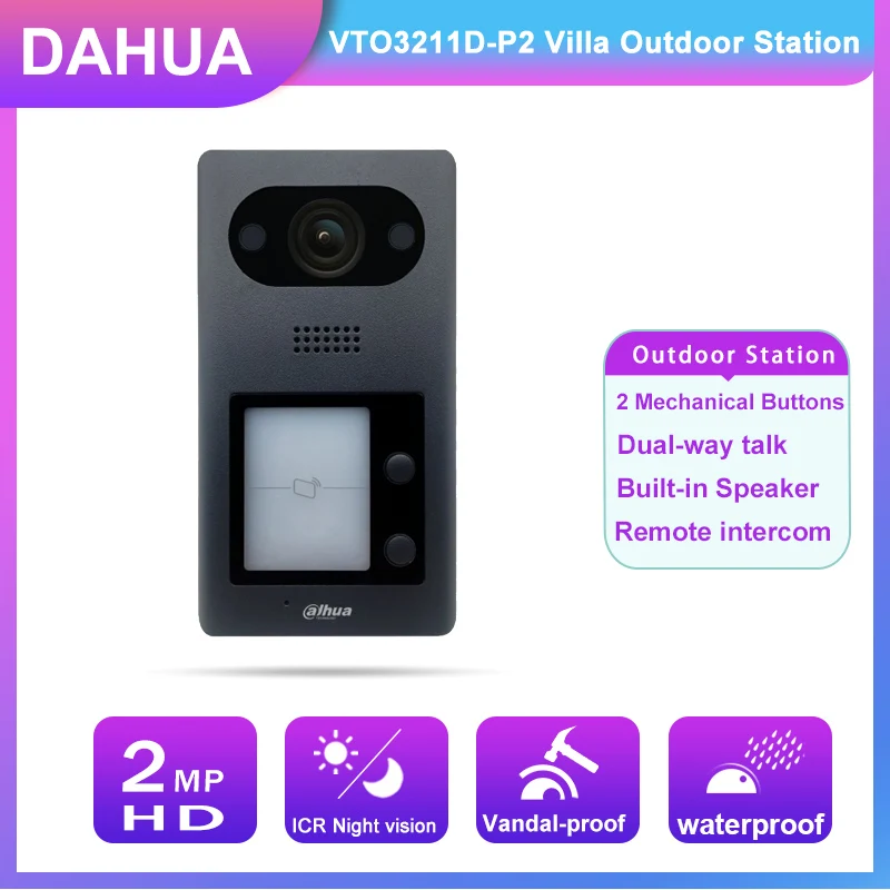 Dahua IP Video Intercom VTO3211D-P2 2MP 2 Button Villa Outdoor Station Two-way Audio Mifare Card H.264 Alarm Remote intercom
Dahua IP Video Intercom VTO3211D-P2 2MP 2 Button Villa Outdoor Station Two-way Audio Mifare Card H.264 Alarm Remote intercom