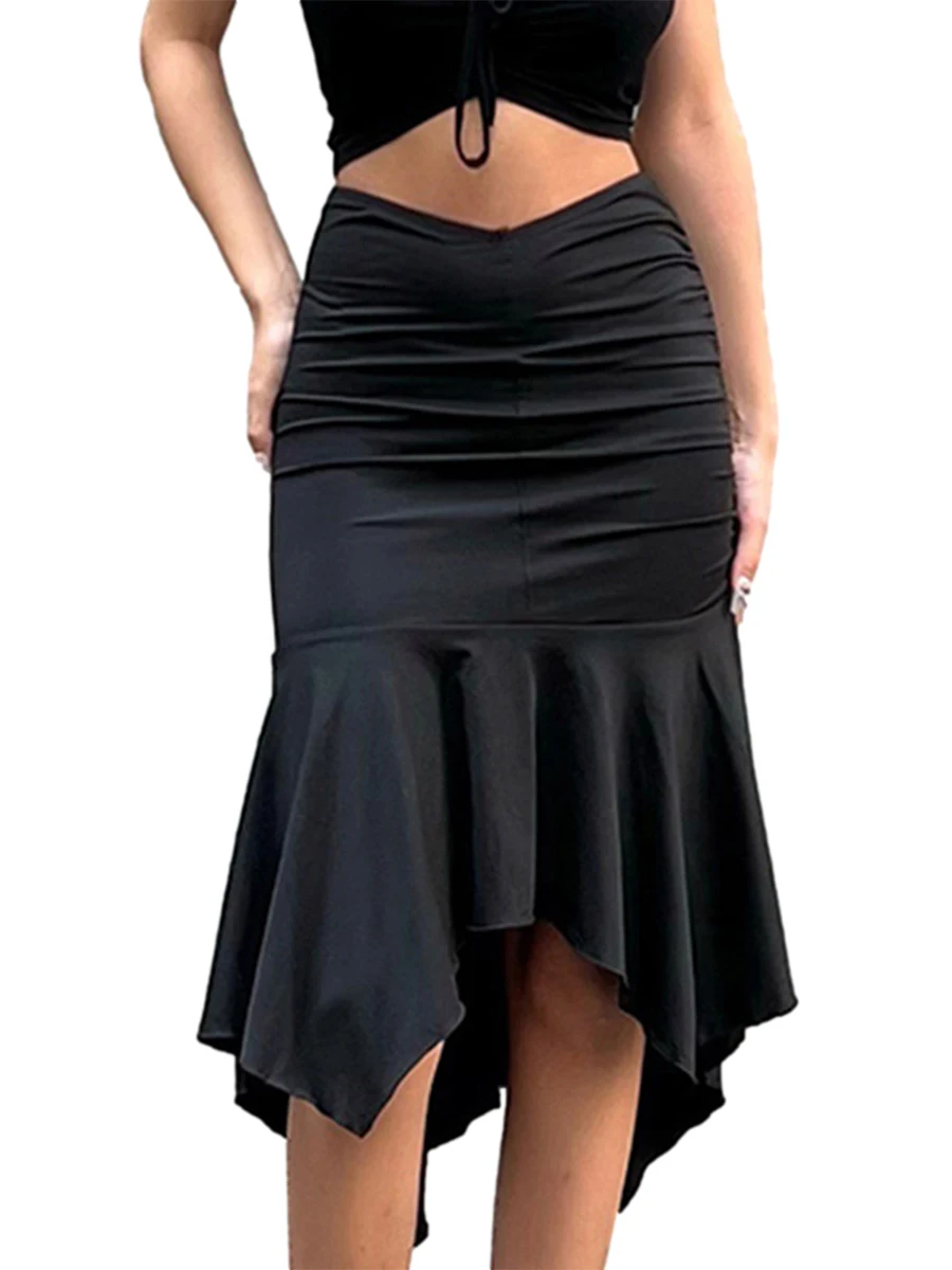 Women High Waist Midi Skirt Vintage Ruched Irregular Ruffle Hem Wrapped Skirt School Uniforms Skirt
Women High Waist Midi Skirt Vintage Ruched Irregular Ruffle Hem Wrapped Skirt School Uniforms Skirt