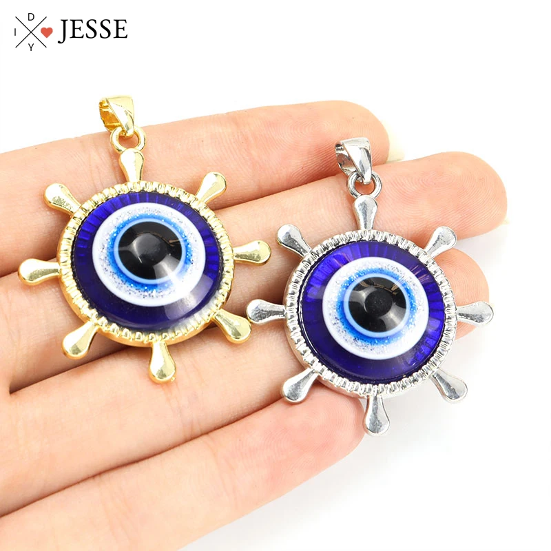 

4pcs Big Turkish Blue Evil Eye Resin Charms Lucky Nazar Eye Alloy Pendants For Jewelry Making DIY Necklace Keychains Accessories