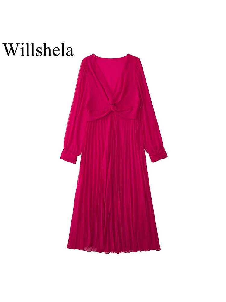 Willshela Women Fashion Solid Pleated Side Zipper Midi Dress Vintage V-Neck Long Sleeves Female Chic Lady Dresses
Willshela Women Fashion Solid Pleated Side Zipper Midi Dress Vintage V-Neck Long Sleeves Female Chic Lady Dresses