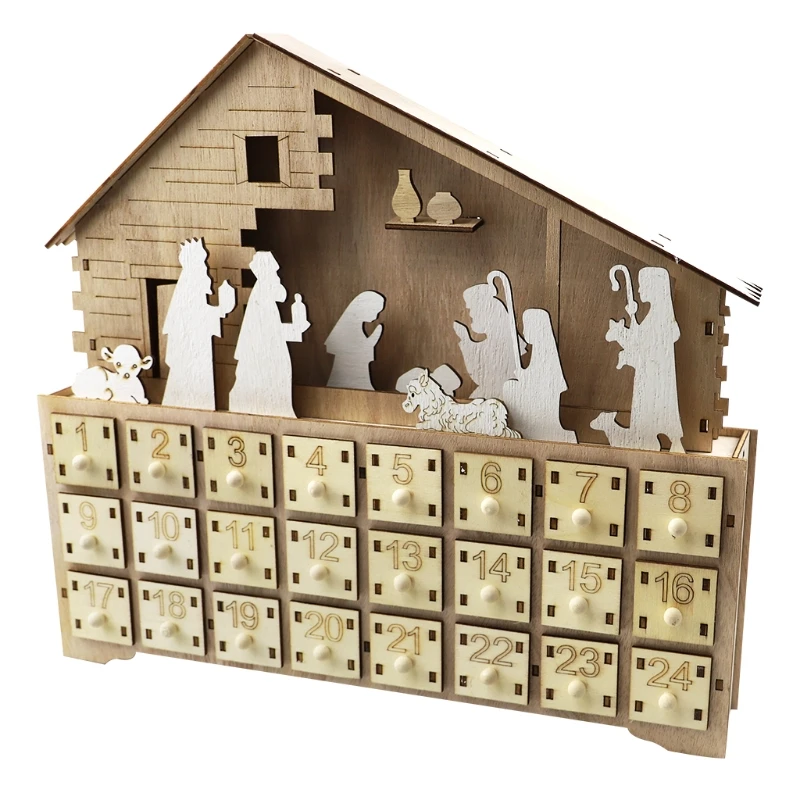 P82C Nativity Manger Scene Wooden Advent Calendar Battery-Operated LED Lighted Christmas Countdown Ornament with Drawers Box
P82C Nativity Manger Scene Wooden Advent Calendar Battery-Operated LED Lighted Christmas Countdown Ornament with Drawers Box