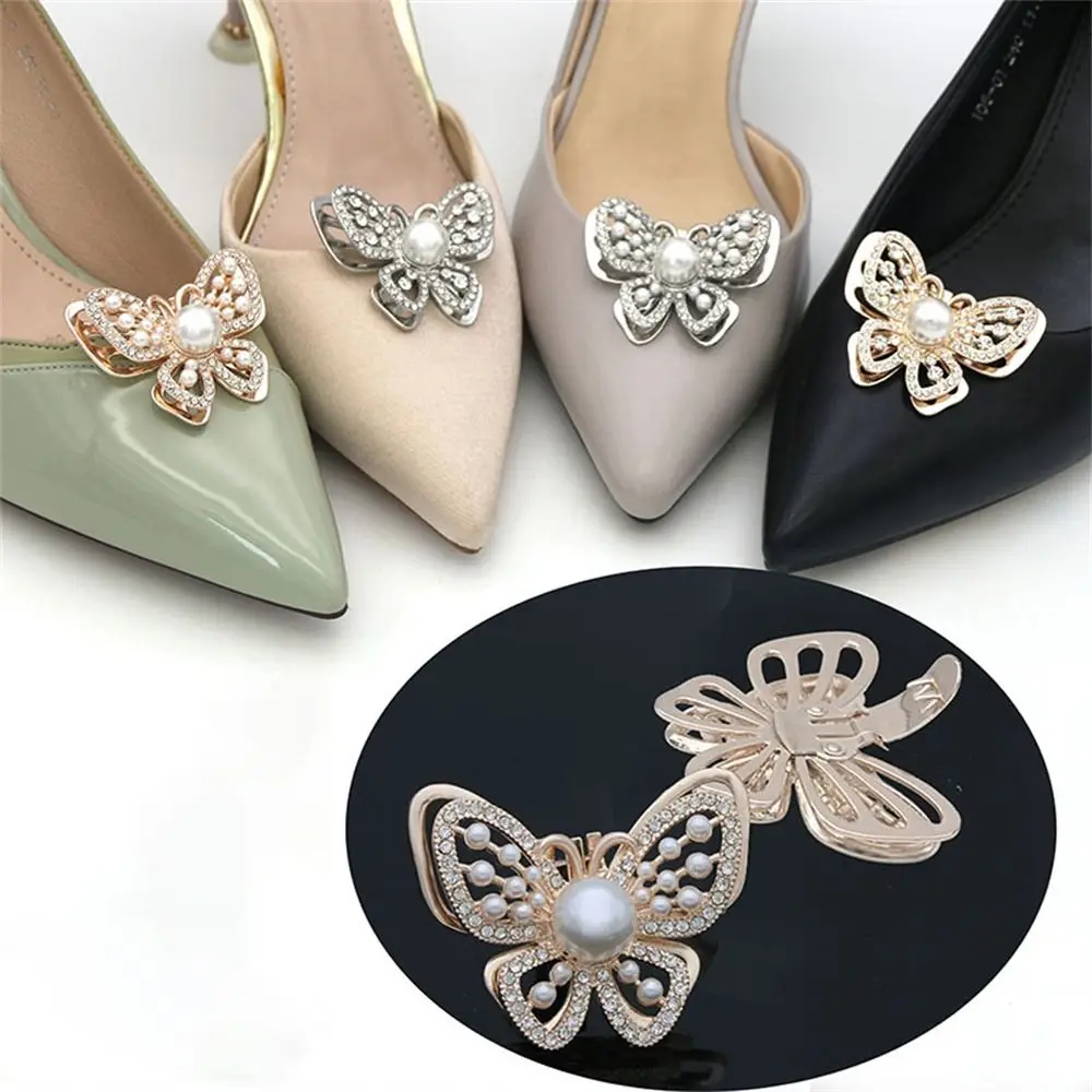 

Женские зажимы для обуви, блестящие украшения для обуви в виде бабочки с кристаллами, Очаровательная пряжка на высоком каблуке