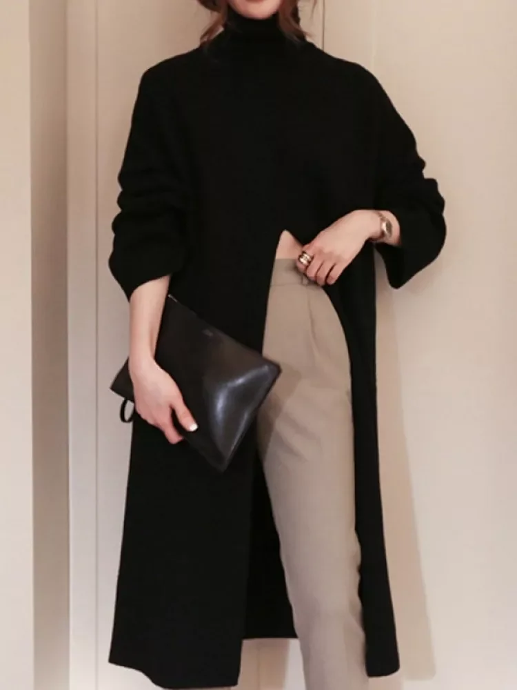 Aachoae Fashion Knitted Turtleneck Long Sweater Women Front Split Office Solid Pullover Autumn Winter Elegant Jumper Sweaters
Aachoae Fashion Knitted Turtleneck Long Sweater Women Front Split Office Solid Pullover Autumn Winter Elegant Jumper Sweaters