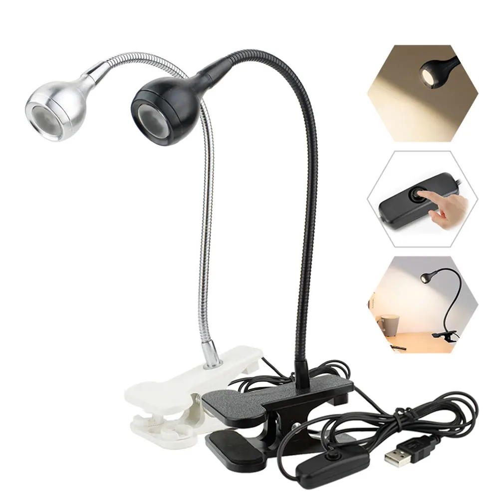 

Mini Read Bulb Led Lights Adjustable Desk-light 3w Clip-on Table-lamps Metal Tube Bedside-lights Usb Eye Protection Flexible