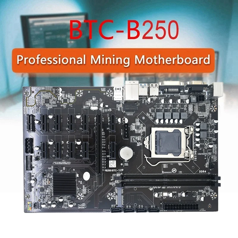 

B250B 12P BTC Mining Motherboard+Thermal Grease+Switch Cable+SATA Cable 12X PCIE LGA1151 DDR4 RAM Slot MSATA ETH Miner