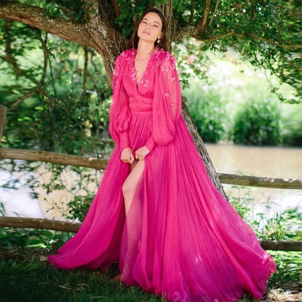 2023 Elegant Butterfly Tulle Prom 3D Flowers Long Sleeves V-Neck High Side Split Evening Dress Formal Party Gown Robe De Soirée
2023 Elegant Butterfly Tulle Prom 3D Flowers Long Sleeves V-Neck High Side Split Evening Dress Formal Party Gown Robe De Soirée