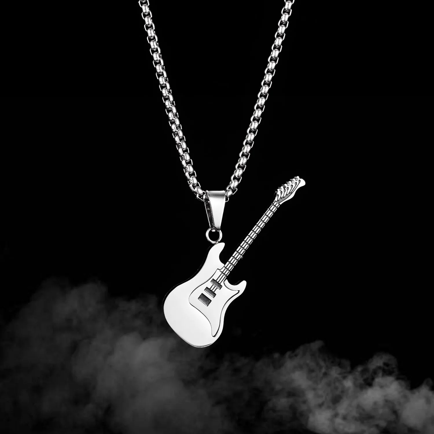 

Hiphop 316L Stainless Steel Guitar Necklace For Men Pendant Women Rock Music Lover Titanium Jewelry Twist Chain Male Bijoux Gift