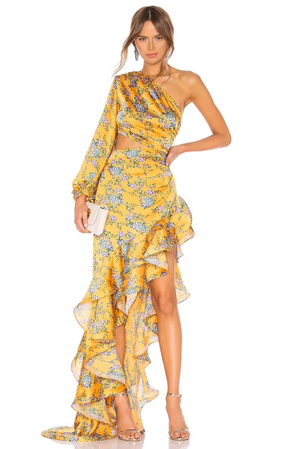 Printed One Shoulder Maxi Dress, Off the Waist, Ruffles, Irregular Long Sleeve, Yellow Party Evening Dress, New, 2023
Printed One Shoulder Maxi Dress, Off the Waist, Ruffles, Irregular Long Sleeve, Yellow Party Evening Dress, New, 2023