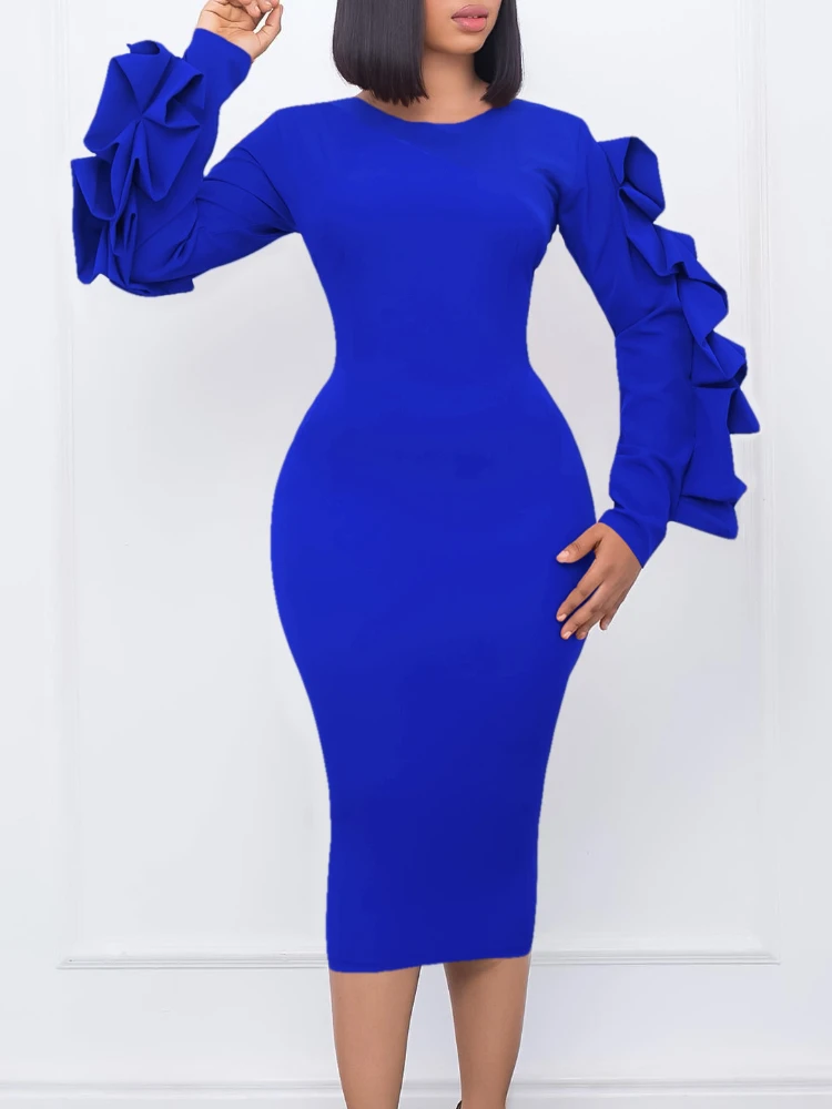 Women's Ruffle Bodycon Dress O Neck Long Sleeve Package Hip Classy Modest Sheath Elegant Party Club Office Large Size 3XL Summer
Women's Ruffle Bodycon Dress O Neck Long Sleeve Package Hip Classy Modest Sheath Elegant Party Club Office Large Size 3XL Summer