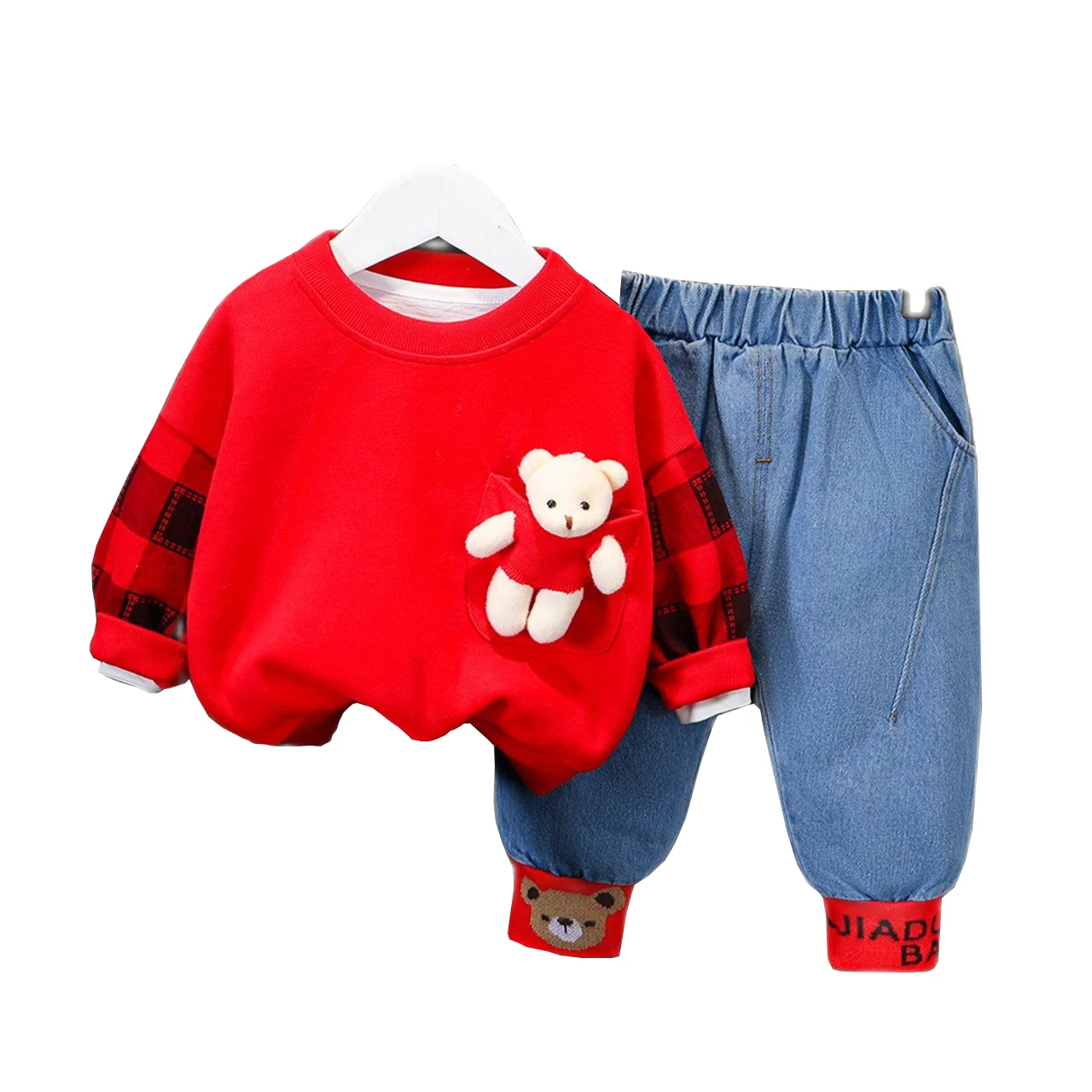 Детская одежда От 1 до 4 лет мальчиков модная футболка с рисунком медведя + синие