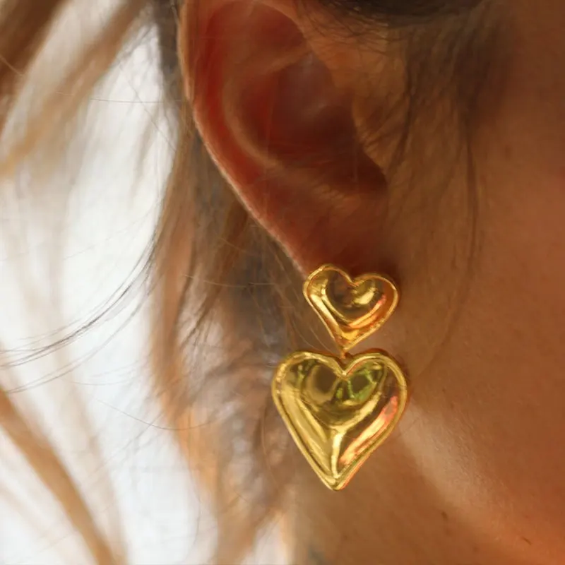 Double Heart Shaped Pendant Earrings 18K Stainless Steel Gold Color Temperament Korean Fashion Drop Earring Jewelry 
Double Heart Shaped Pendant Earrings 18K Stainless Steel Gold Color Temperament Korean Fashion Drop Earring Jewelry