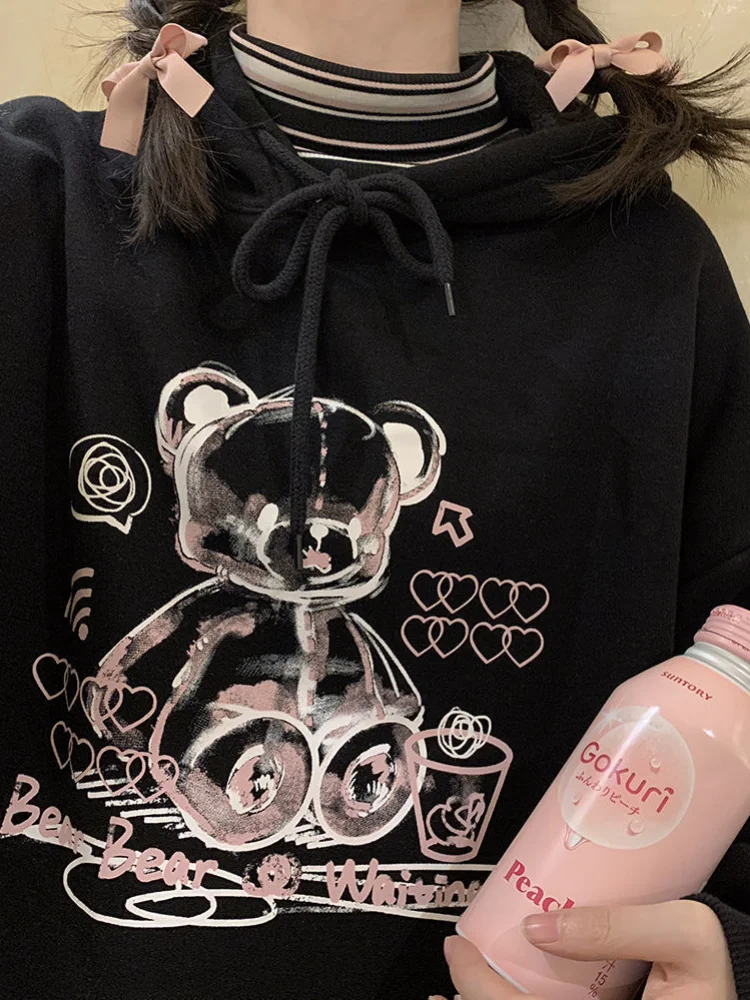 Deeptown Kawaii Bear Printed Graphic Hoodies Women Sweet Korean Cute Hooded Sweatshirts Loose Pullovers Long Sleeve Top 2022
Deeptown Kawaii Bear Printed Graphic Hoodies Women Sweet Korean Cute Hooded Sweatshirts Loose Pullovers Long Sleeve Top 2022