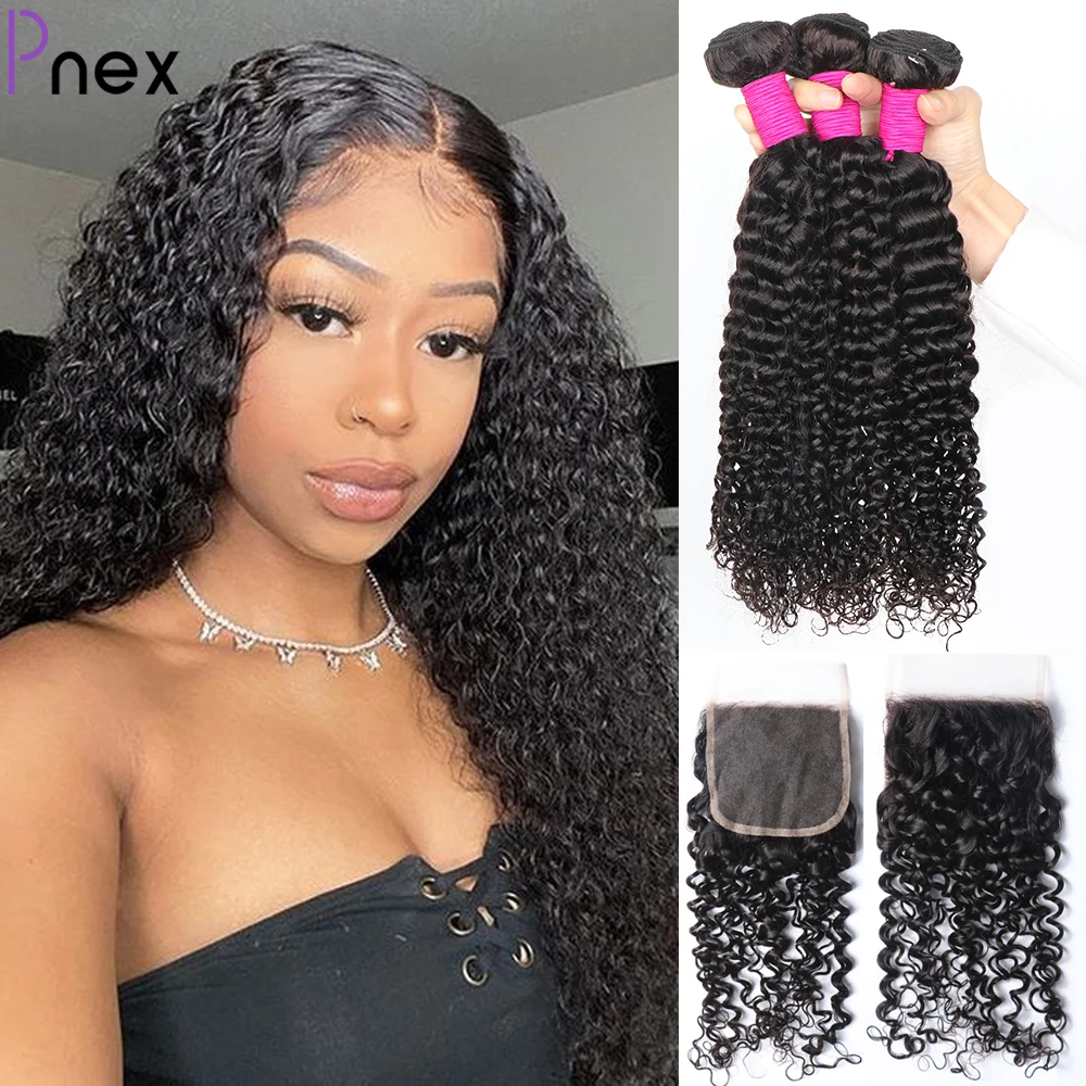 

Peruvian Curly Wave Bundles With Closure 8-30Inch Natural Wave Hair Extension Jerry Curls Remy Human Hair Bundles With Frontal
