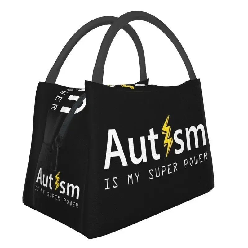 

Теплоизоляционная сумка для завтрака с надписью «аутизм-мой супер мощный», Женский Портативный Ланч-бокс для кемпинга, путешествий, пикника, пищевые пакеты