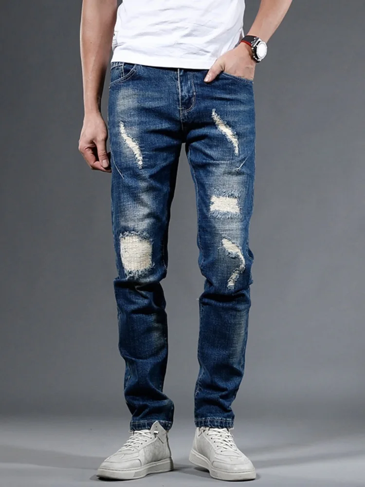 Men Blue Ripped Jeans Korean Style Fashion Clothing Casual Regular Straight Leg Cowboy Pants Streetwear Patches Denim Trousers
Men Blue Ripped Jeans Korean Style Fashion Clothing Casual Regular Straight Leg Cowboy Pants Streetwear Patches Denim Trousers