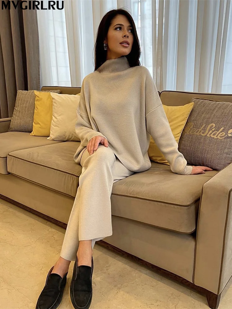 MVGIRLRU Autumn Winter Women Stand Collar Solid Color Knitted Suits Warm Turtleneck Sweater Pullovers + Pants 2 Piece Set
MVGIRLRU Autumn Winter Women Stand Collar Solid Color Knitted Suits Warm Turtleneck Sweater Pullovers + Pants 2 Piece Set