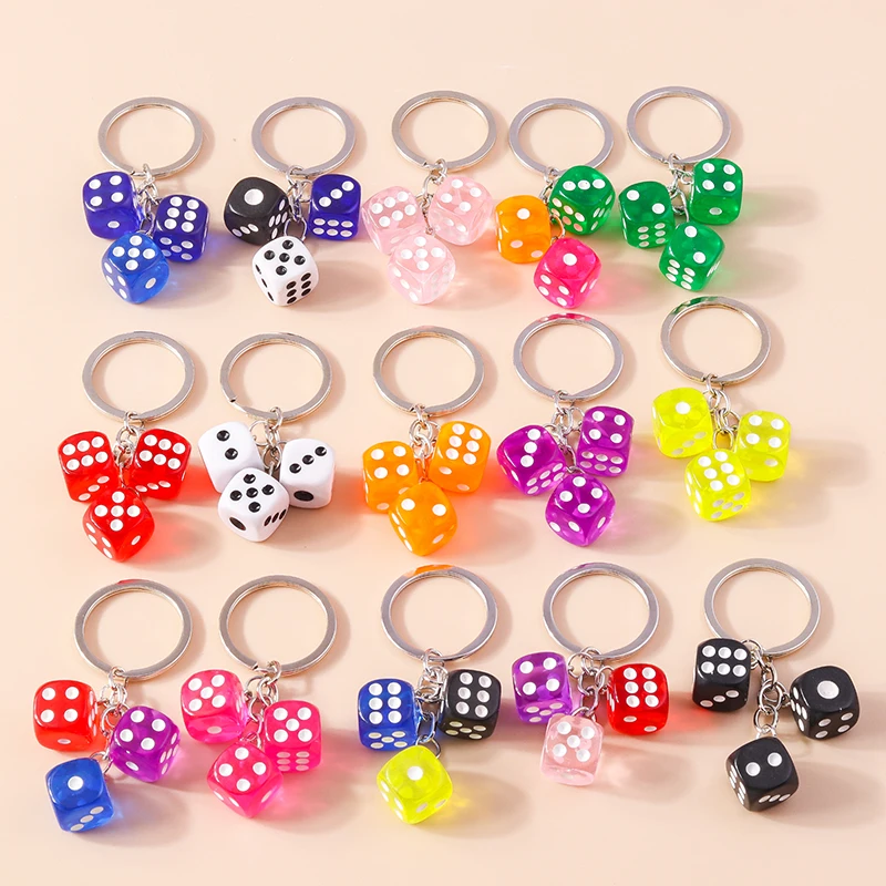 

Creative Dice Keychains Colorful Resin Dice Charms Keyrings Handbag Purse Key Chain Car Key Accessories DIY Jewelry Gifts