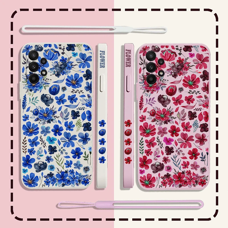 

Blue Red Warm Flower Phone Case For Samsung A14 A73 A53 A33 A23 A13 A03 A03S A04 A72 A52 A52S A32 A22 A12 A02S A02 A71 A51 4G 5G