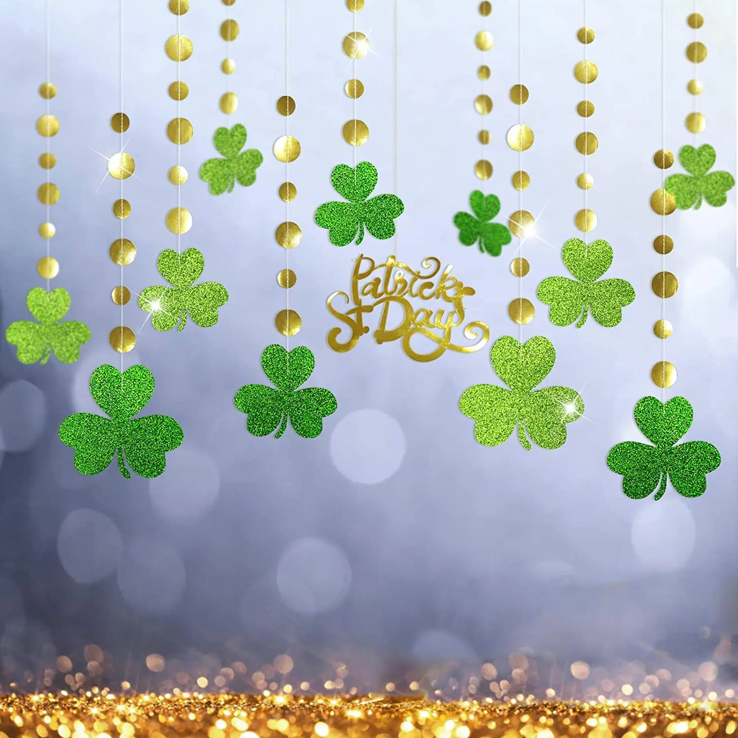 

Glitter St Patricks Day Garland Banner Saint Patricks Party Decoration Shamrock Clover Garlands Banner Streamer Hanging Backdrop