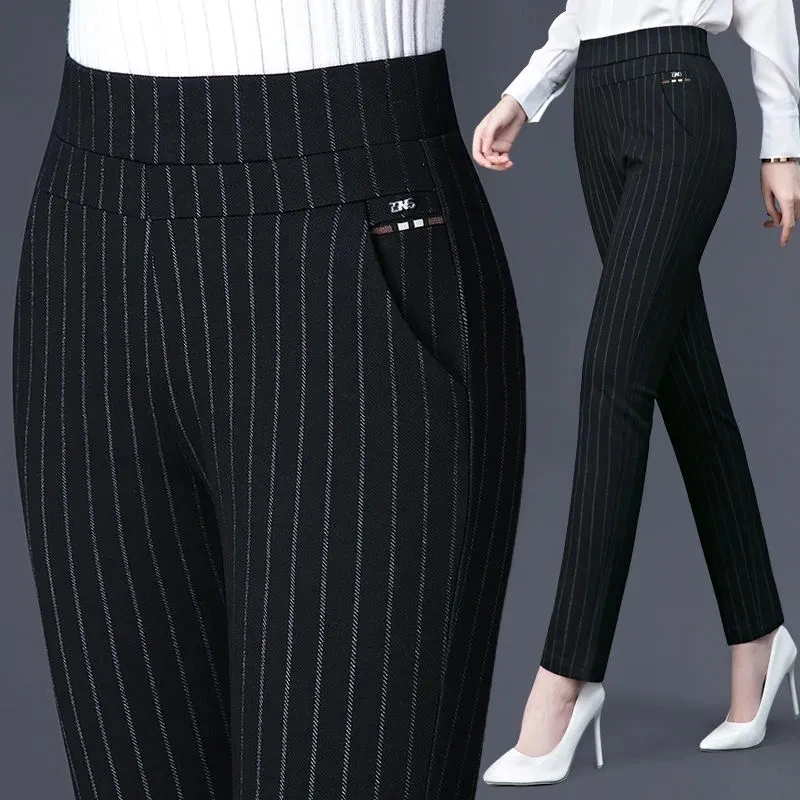 Women's Y2K Clothes Black Spring Autumn Middle Aged Elastic Waist Casual Straight Pants Female Lady Stripe Pencil Trousers
Women's Y2K Clothes Black Spring Autumn Middle Aged Elastic Waist Casual Straight Pants Female Lady Stripe Pencil Trousers