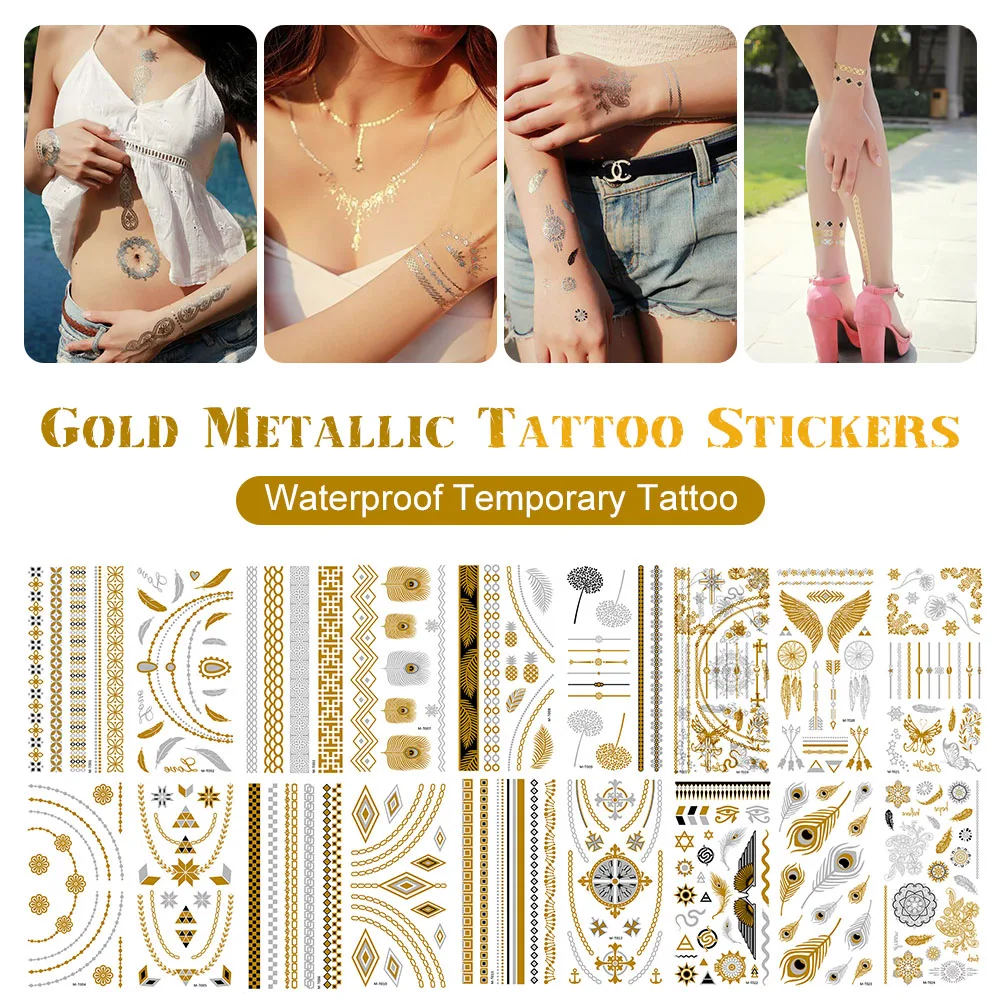 Body Art Gold Metallic Tattoo Stickers Waterproof Temporary Tattoo Elephant Butterfly Wrist Fake Tattoo Women Tattoo
Body Art Gold Metallic Tattoo Stickers Waterproof Temporary Tattoo Elephant Butterfly Wrist Fake Tattoo Women Tattoo