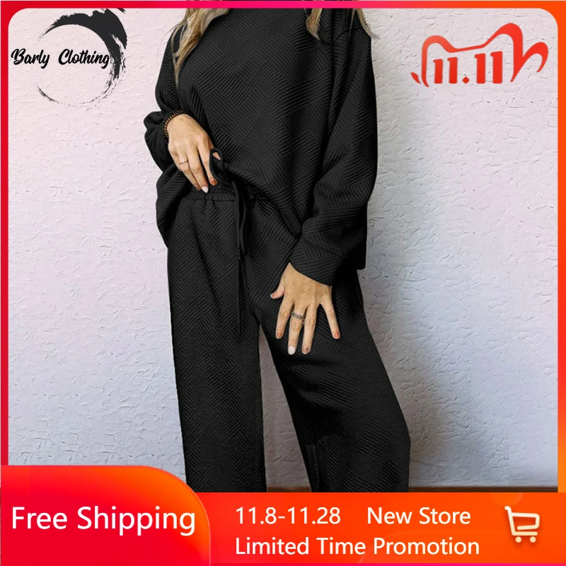Two Piece Set Women Outfit 2023 Solid Textured Round Neck Long Sleeve Comfortable Casual Drawstring Pant Sets for Women 2 Pieces
Two Piece Set Women Outfit 2023 Solid Textured Round Neck Long Sleeve Comfortable Casual Drawstring Pant Sets for Women 2 Pieces