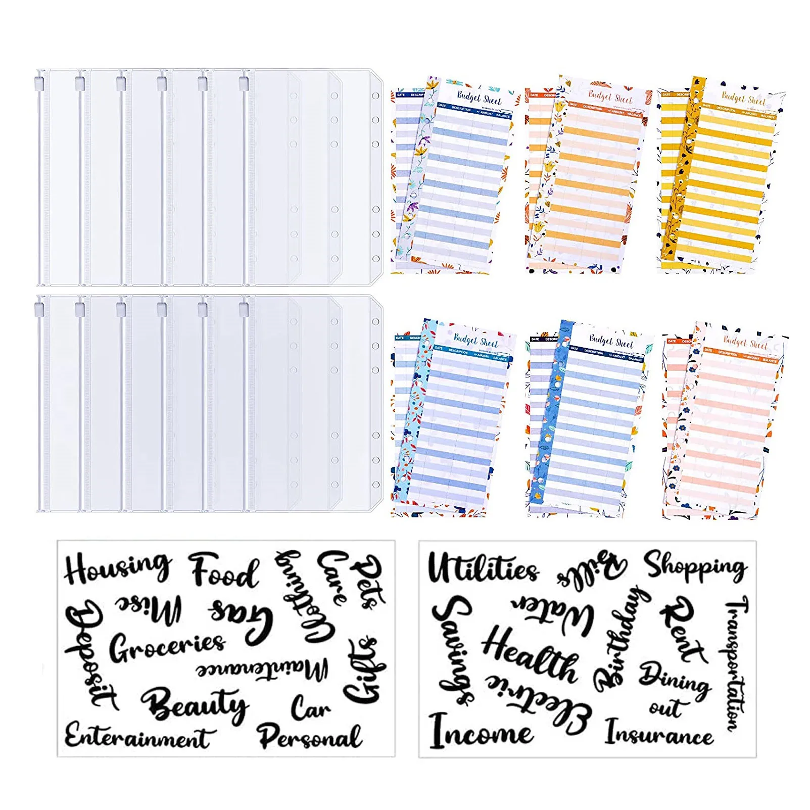 A6 Size 6 Holes 12 Pcs Binder Pockets 12 Budget Expense Tracker Sheets and 2 Sheets Cash Envelope Sticker for Budget Planners
A6 Size 6 Holes 12 Pcs Binder Pockets 12 Budget Expense Tracker Sheets and 2 Sheets Cash Envelope Sticker for Budget Planners