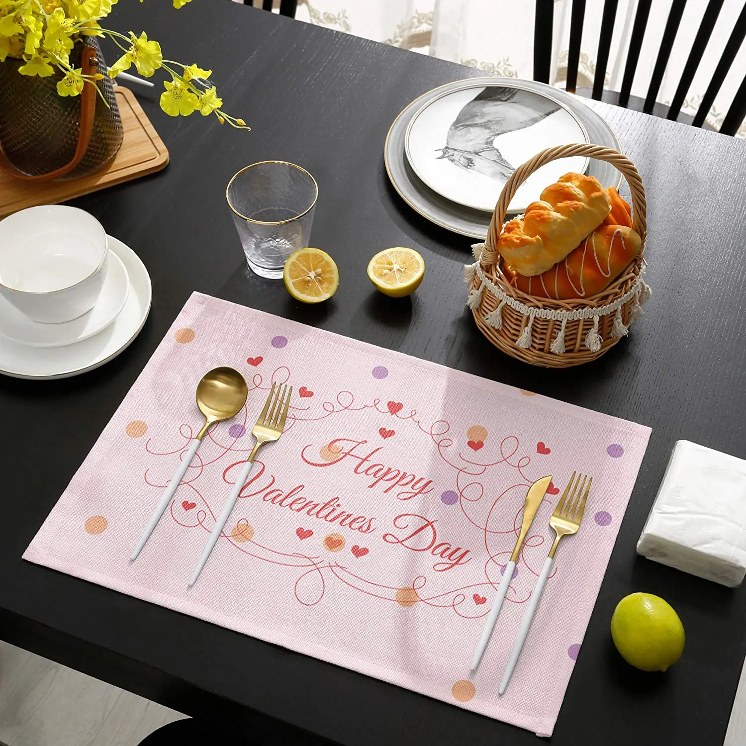 Valentine's Day Placemats for Dining Table Simple Pink Dots Design Linen Table Mats for Kitchen Table Mat Insulation Placemat
Valentine's Day Placemats for Dining Table Simple Pink Dots Design Linen Table Mats for Kitchen Table Mat Insulation Placemat