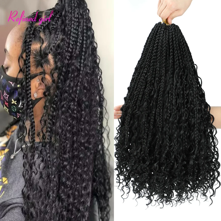 Pre looped Boho Box Braids Crochet Hair Ombre Curly Ends Synthetic Braiding Hair Extensions for Black Woman Girls Brown Ombre
Pre looped Boho Box Braids Crochet Hair Ombre Curly Ends Synthetic Braiding Hair Extensions for Black Woman Girls Brown Ombre