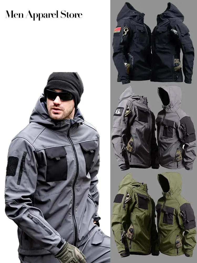 

Уличная Мужская куртка, ветрозащитная и водонепроницаемая куртка с капюшоном для дайвинга, теплая, для рыбалки и альпинизма, с несколькими карманами