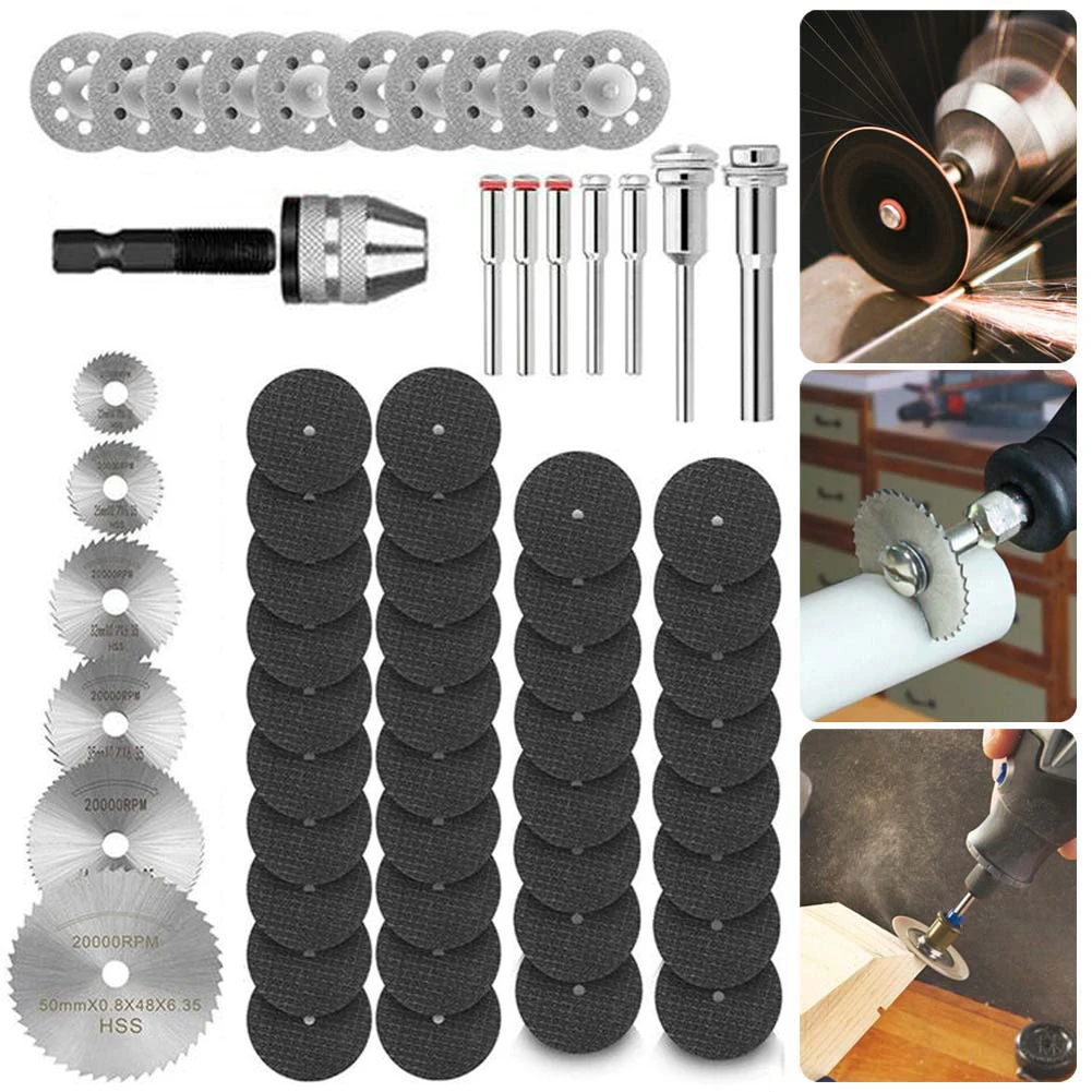 60Pcs Set Resin HSS Cutting Circular Saw Disc Diamond Saw Blade Cutting Discs Rotary Tool For Wood PVC Pipe Soft Metal Plastic
60Pcs Set Resin HSS Cutting Circular Saw Disc Diamond Saw Blade Cutting Discs Rotary Tool For Wood PVC Pipe Soft Metal Plastic