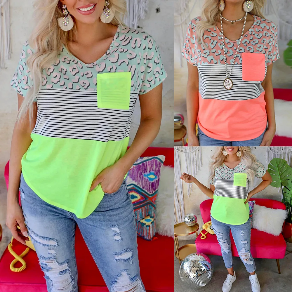 2023 Summer New Stripe Print Short Sleeve Round Neck Pocket Panel Casual T-shirt Women
2023 Summer New Stripe Print Short Sleeve Round Neck Pocket Panel Casual T-shirt Women