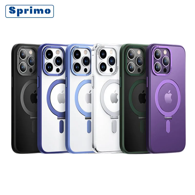 

Luxury Metal Hidden Stand Phone Case for iPhone 14 13 12 Pro Max 14 Plus Magnetic Frosted Translucent For Magsafe Back Cover