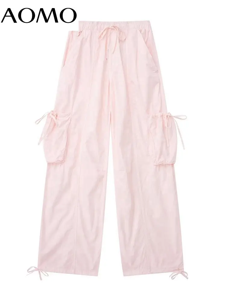 

Женские хлопковые брюки AOMO, винтажные свободные длинные штаны розового цвета с поясом, модель 3H102A, 2023