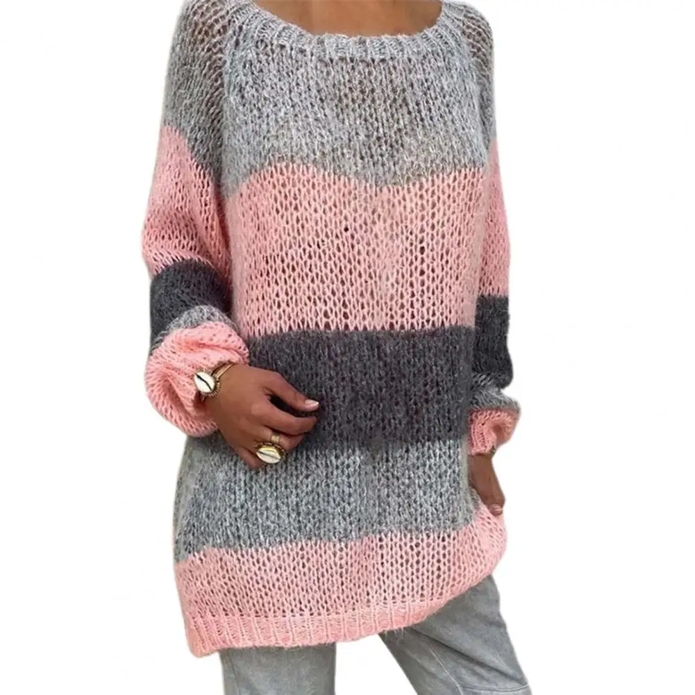 Women Knitted Sweater O-Neck Long Sleeve Sweater Top Striped Patchwork Hollow Crochet Women Pullover Sweater Female Clothing
Women Knitted Sweater O-Neck Long Sleeve Sweater Top Striped Patchwork Hollow Crochet Women Pullover Sweater Female Clothing