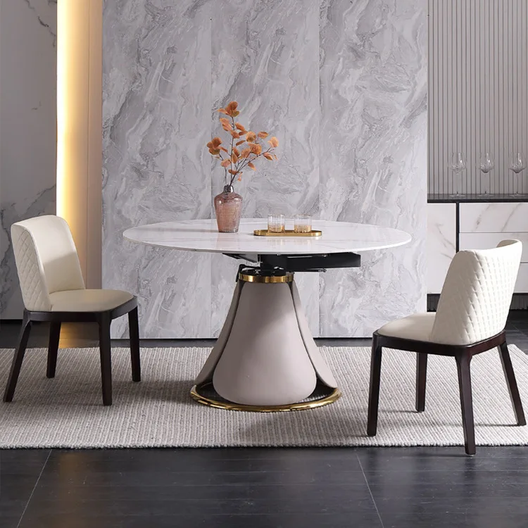 Обеденный стол в итальянском стиле, выдвижной вращающийся современный простой квадратный и круглый обеденный стол с каменной тарелкой 
Обеденный стол в итальянском стиле, выдвижной вращающийся современный простой квадратный и круглый обеденный стол с каменной тарелкой